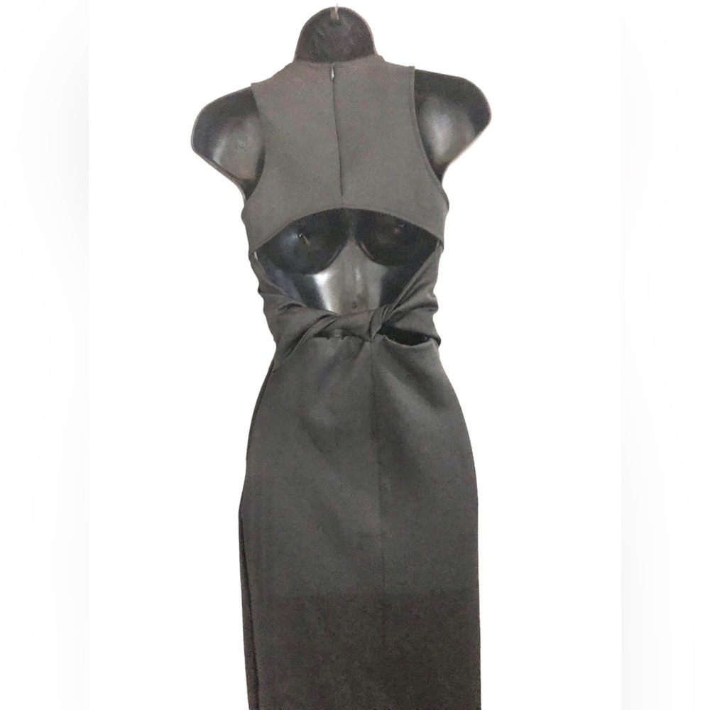 Zara black scuba fit twisted back cutout front slit sleeveless dress size XS new - Picture 2 of 16